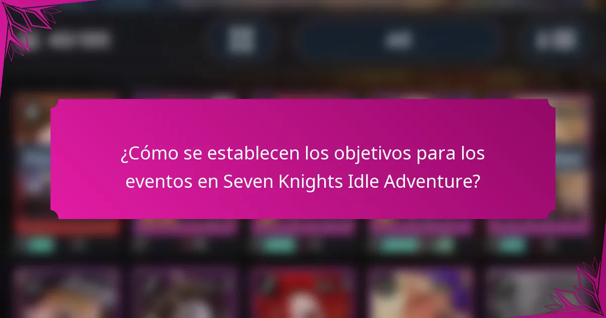 ¿Cómo se establecen los objetivos para los eventos en Seven Knights Idle Adventure?